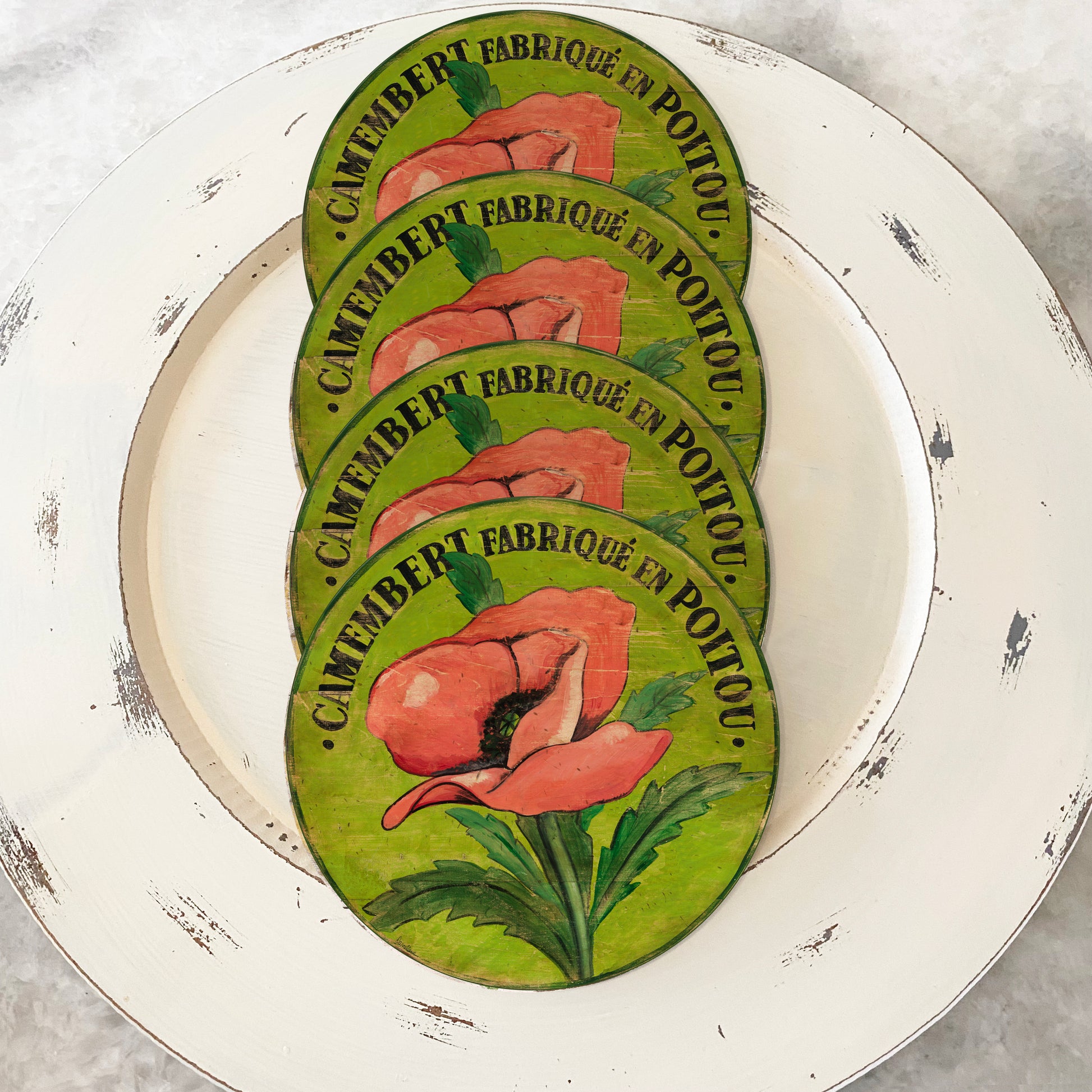 Pink Poppy on green background coasters (set of 4)