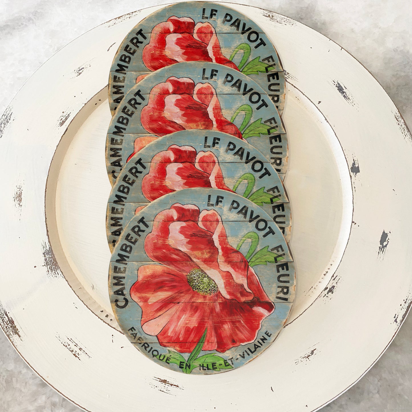 Red Poppy on blue background Coasters (set of 4)