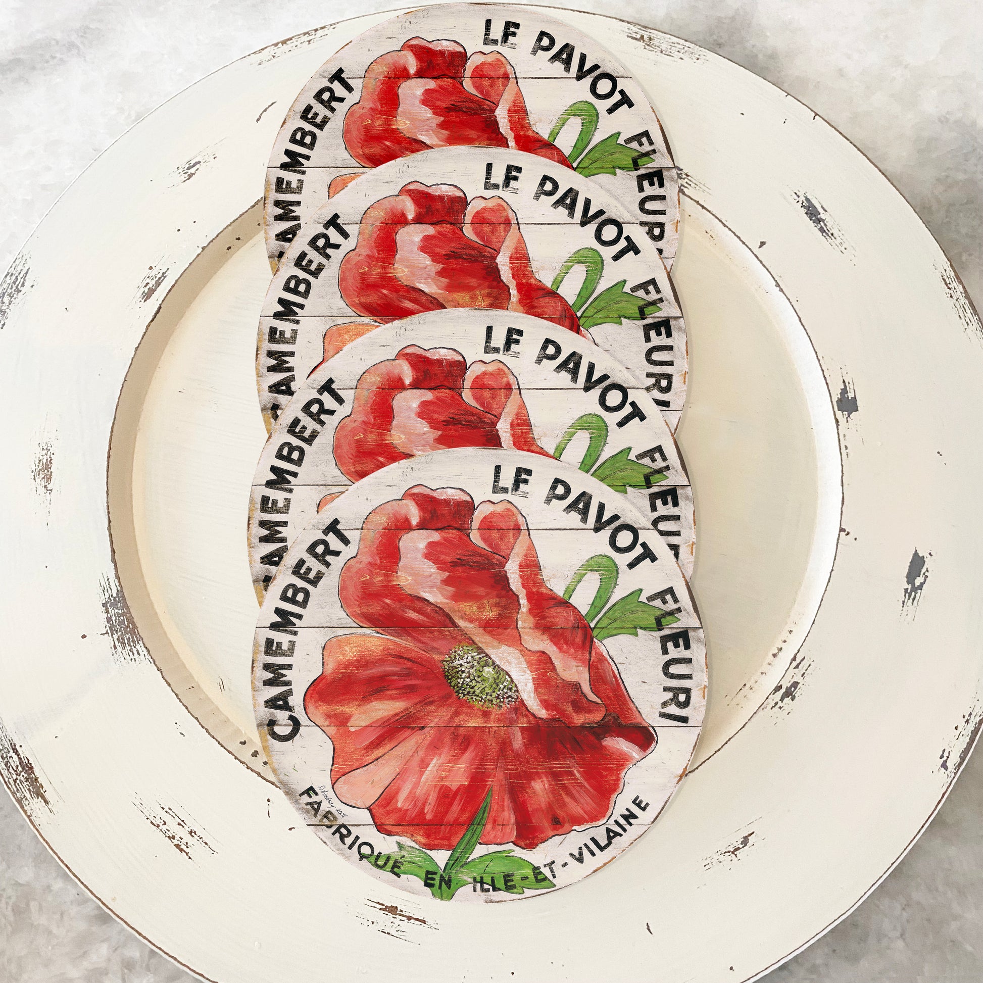 Red Poppy on cream background Coasters (set of 4)