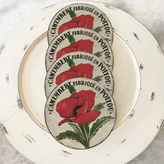 Red Poppy Stem coasters (set of 4)