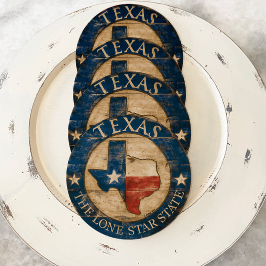 Texas State Coasters blue border (set of 4)