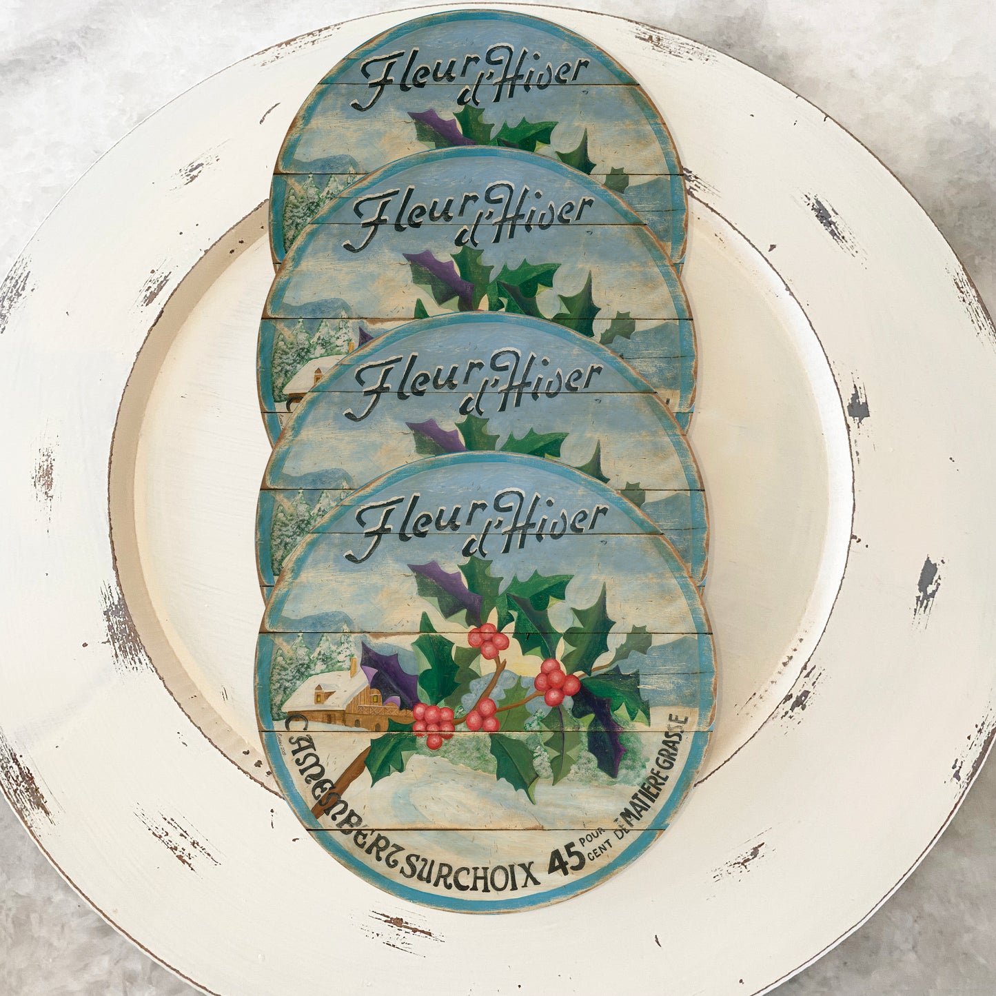 Winter Holly Christmas Coasters (set of 4)