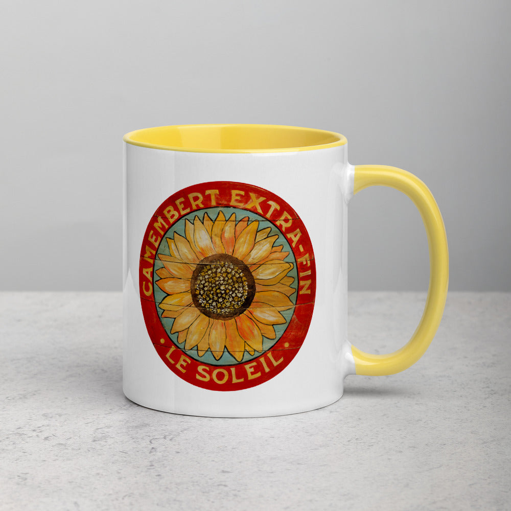 Yellow Sunflower on Blue Mug with Color Inside