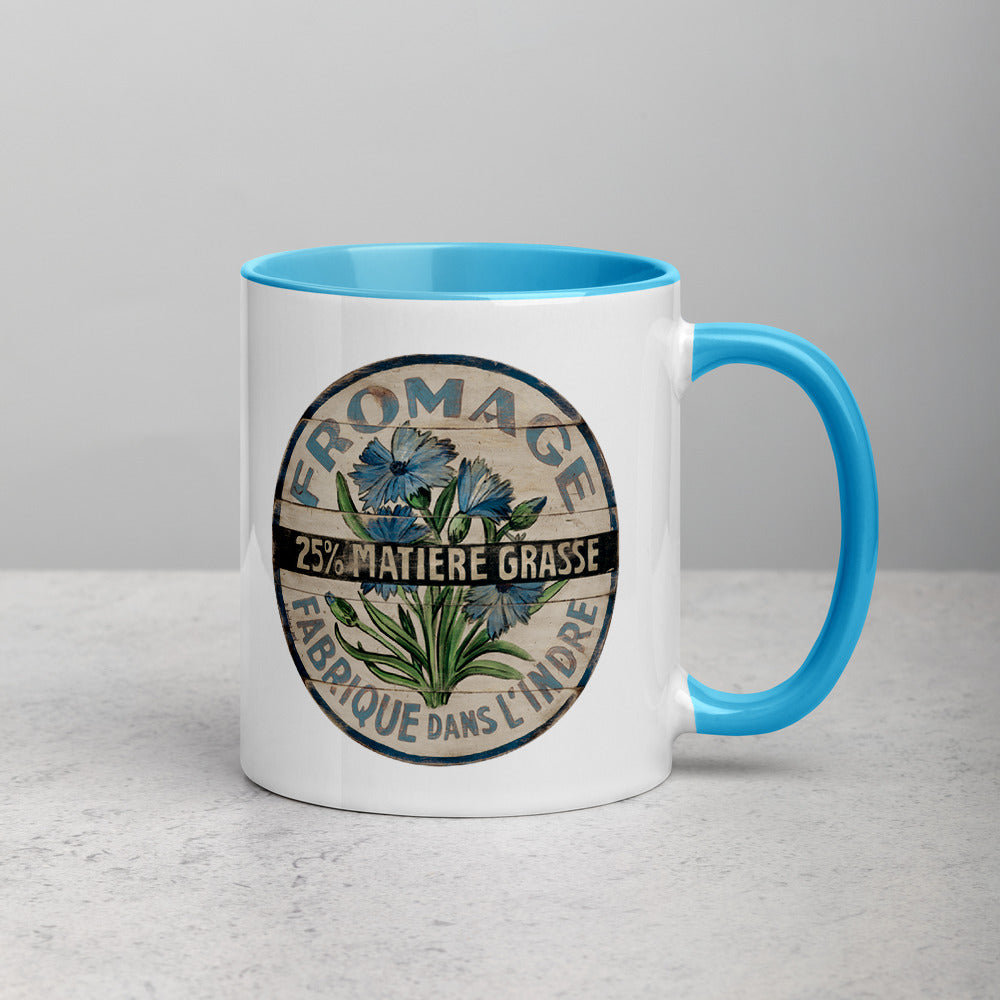 Blue and White Flower Mug with Color Inside