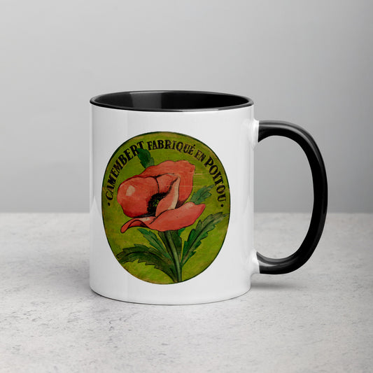 Pink Poppy Mug on green with Color Inside