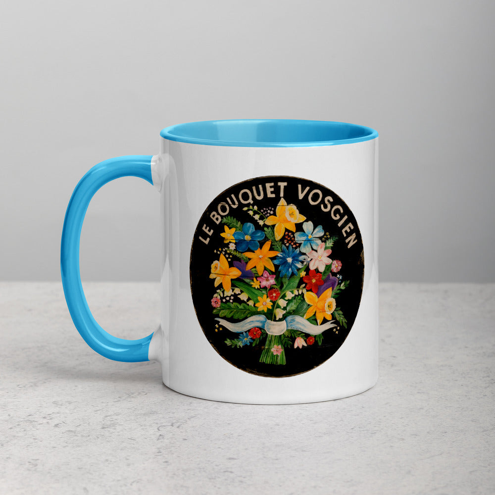 Bouquet of Flowers on Black Mug with Color Inside