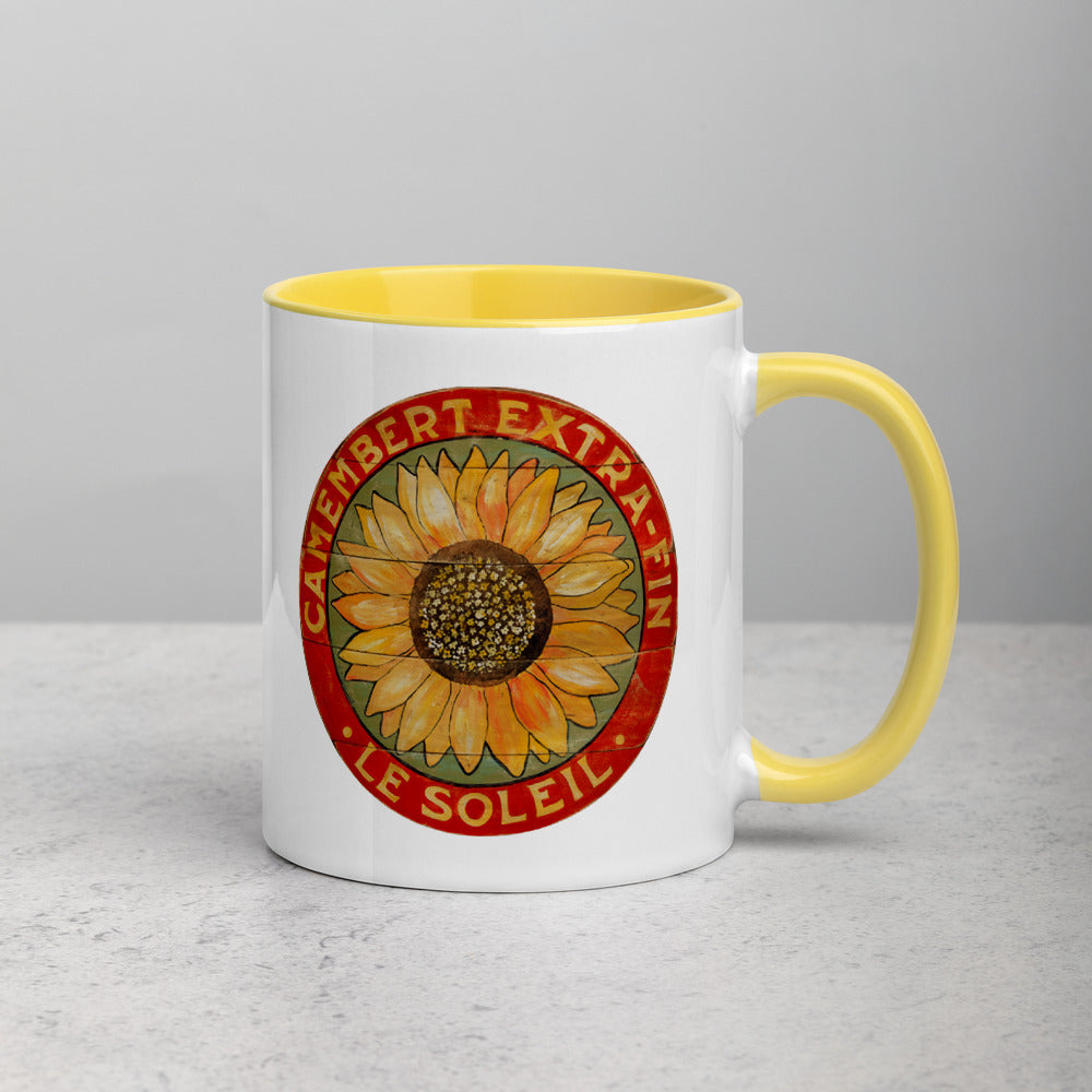 Yellow Sunflower on Sage Mug with Color Inside