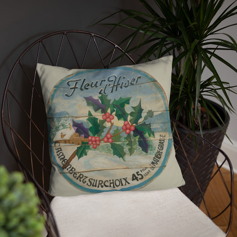 Winterberry Holly on Cream Pillow 18 x 18