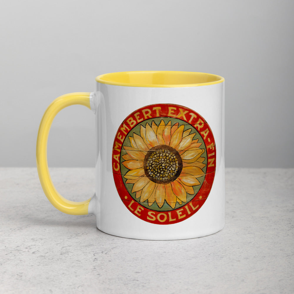 Yellow Sunflower on Sage Mug with Color Inside
