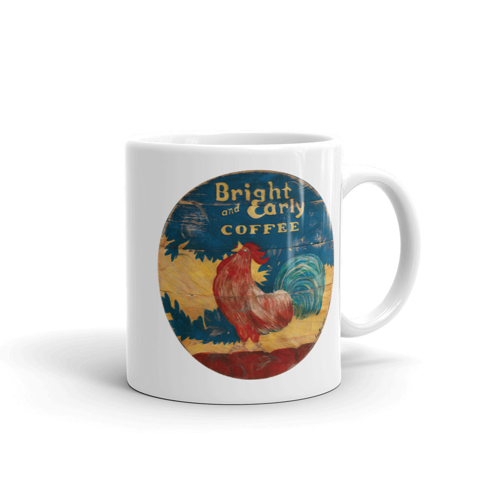 Bright & Early Rooster White Glossy Mug