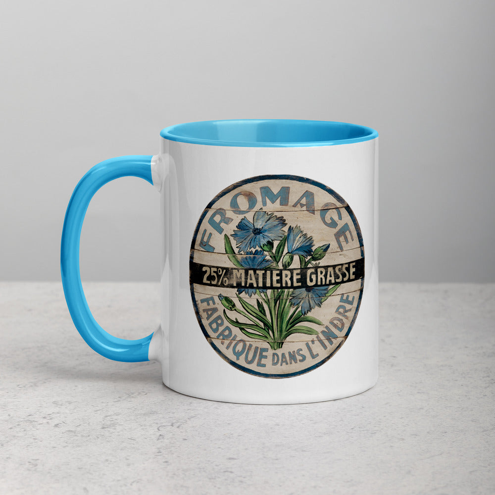 Blue and White Flower Mug with Color Inside