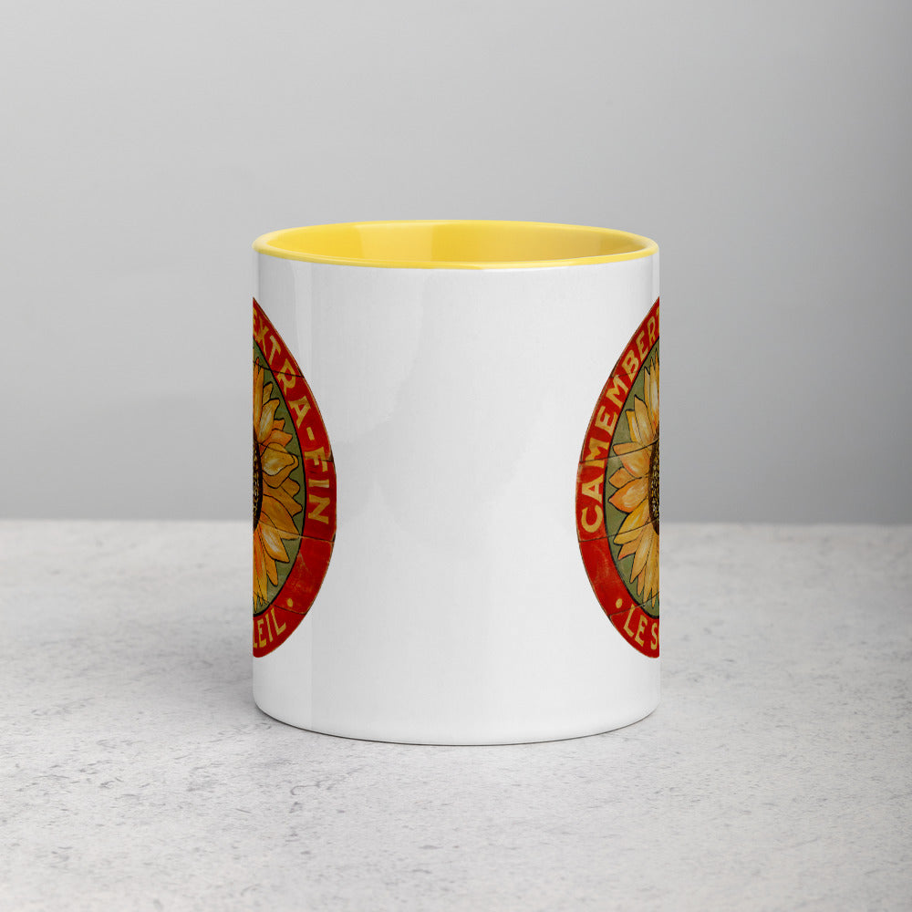 Yellow Sunflower on Sage Mug with Color Inside