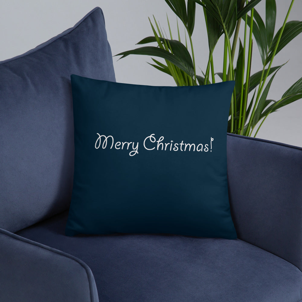 Christmas Star Throw Pillow on Blue 18 x 18