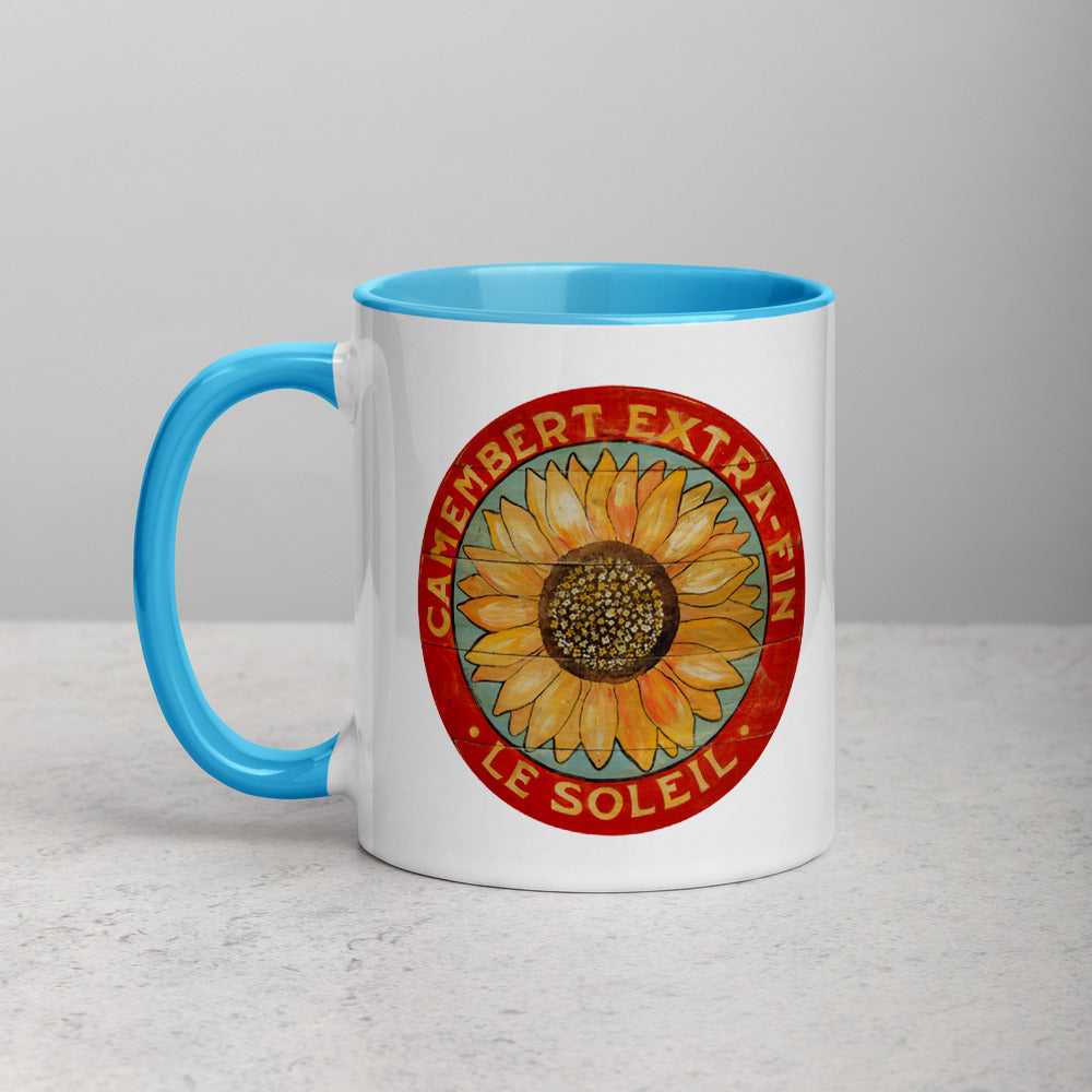 Yellow Sunflower on Blue Mug with Color Inside