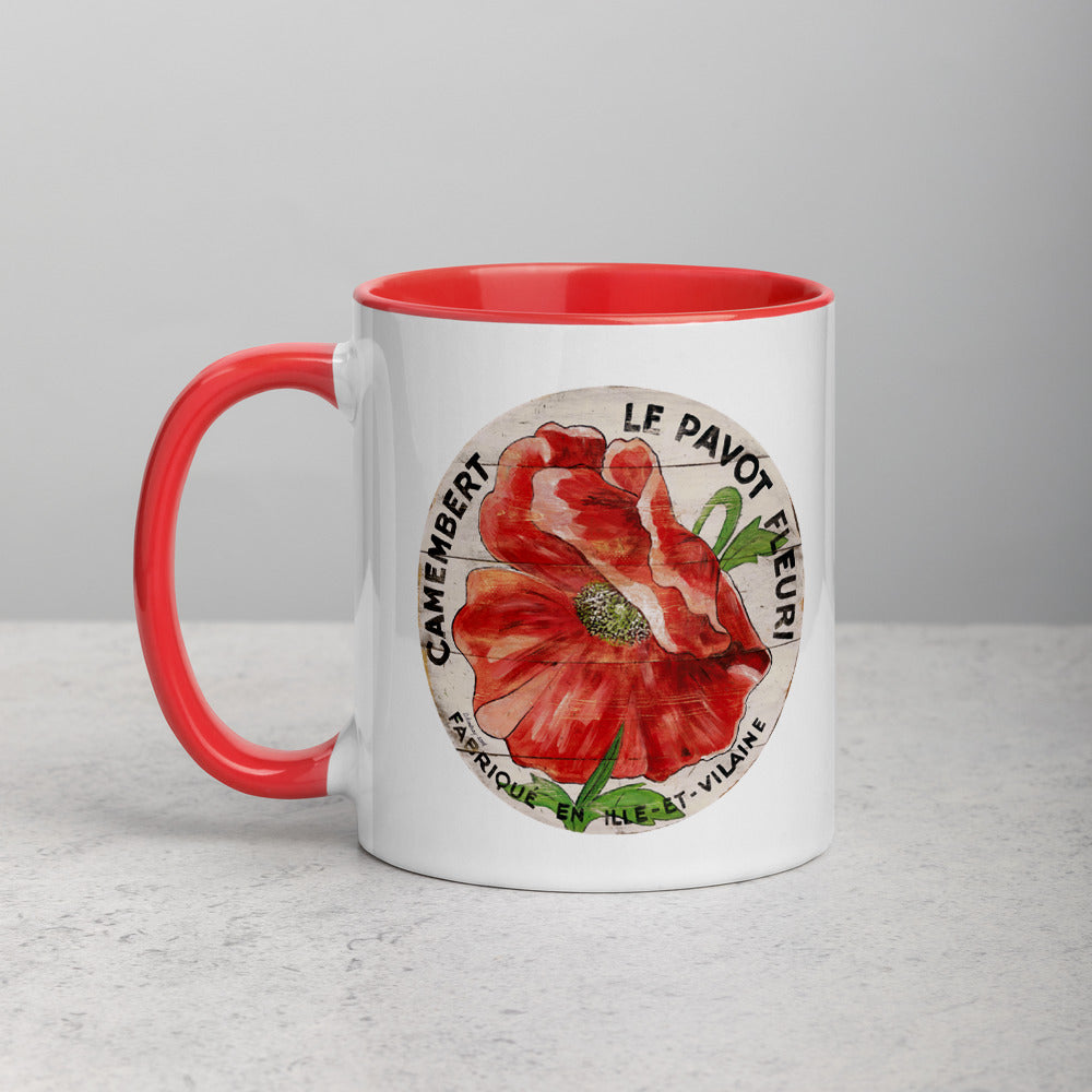 Red Poppy on cream Mug with Color Inside