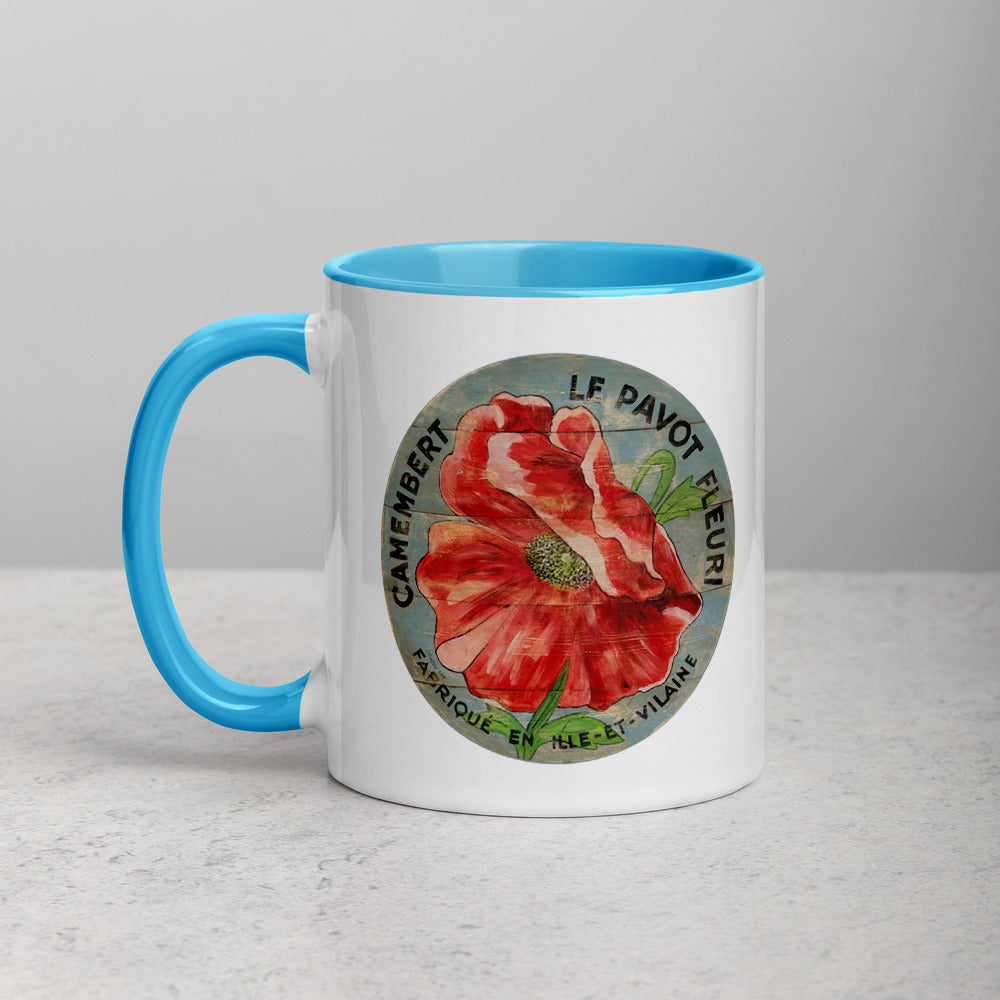 Red Poppy on blue Mug with Color Inside