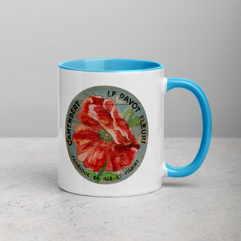 Red Poppy on blue Mug with Color Inside