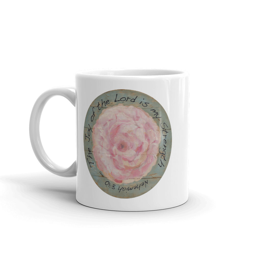Pink Flower Joy White Glossy Mug