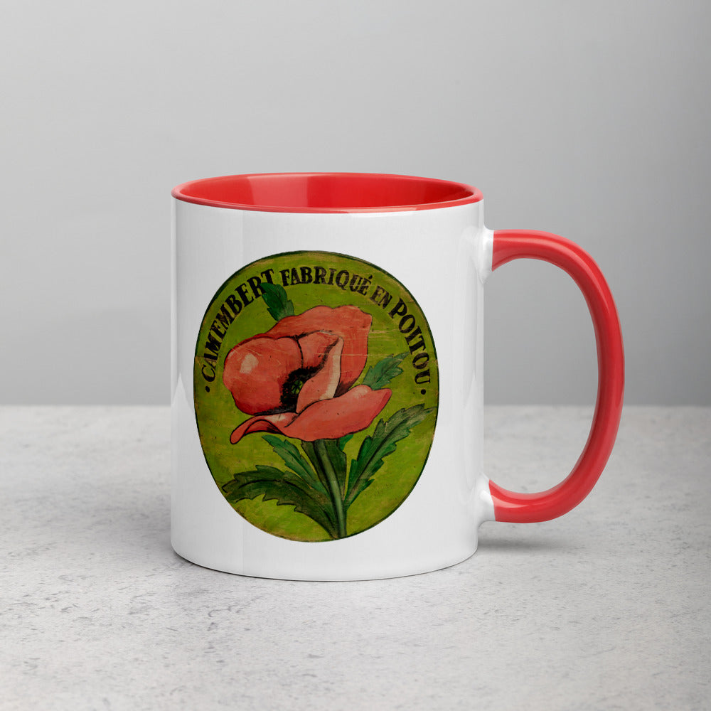 Pink Poppy Mug on green with Color Inside
