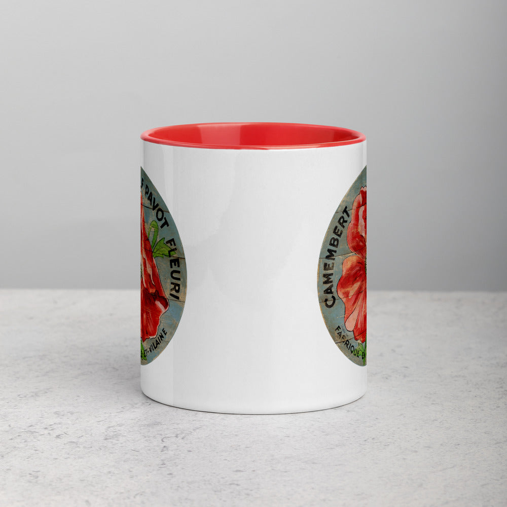 Red Poppy on blue Mug with Color Inside