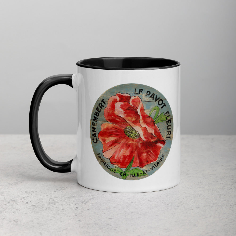 Red Poppy on blue Mug with Color Inside