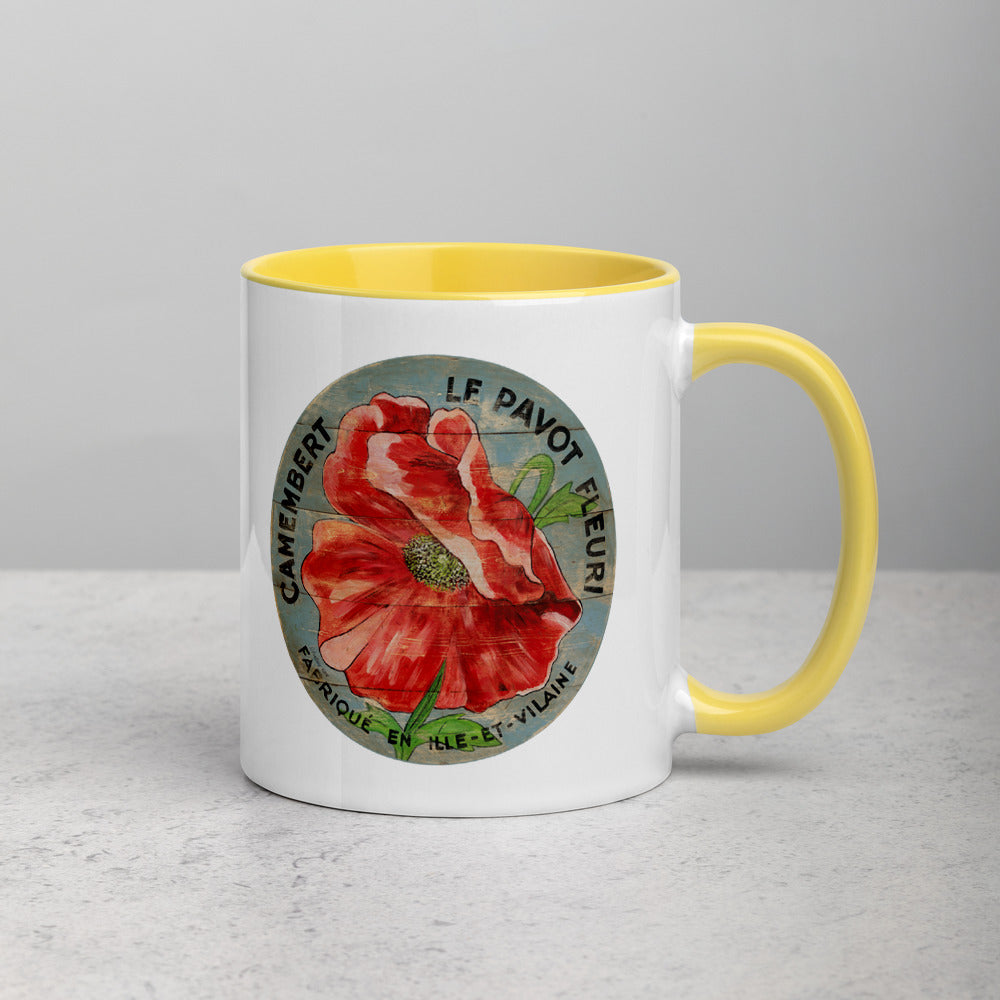 Red Poppy on blue Mug with Color Inside