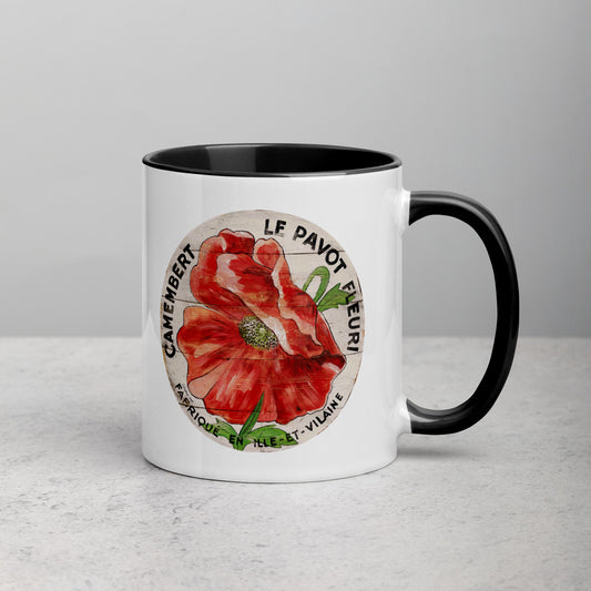 Red Poppy on cream Mug with Color Inside