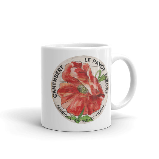 Red Poppy on Cream White Glossy Mug