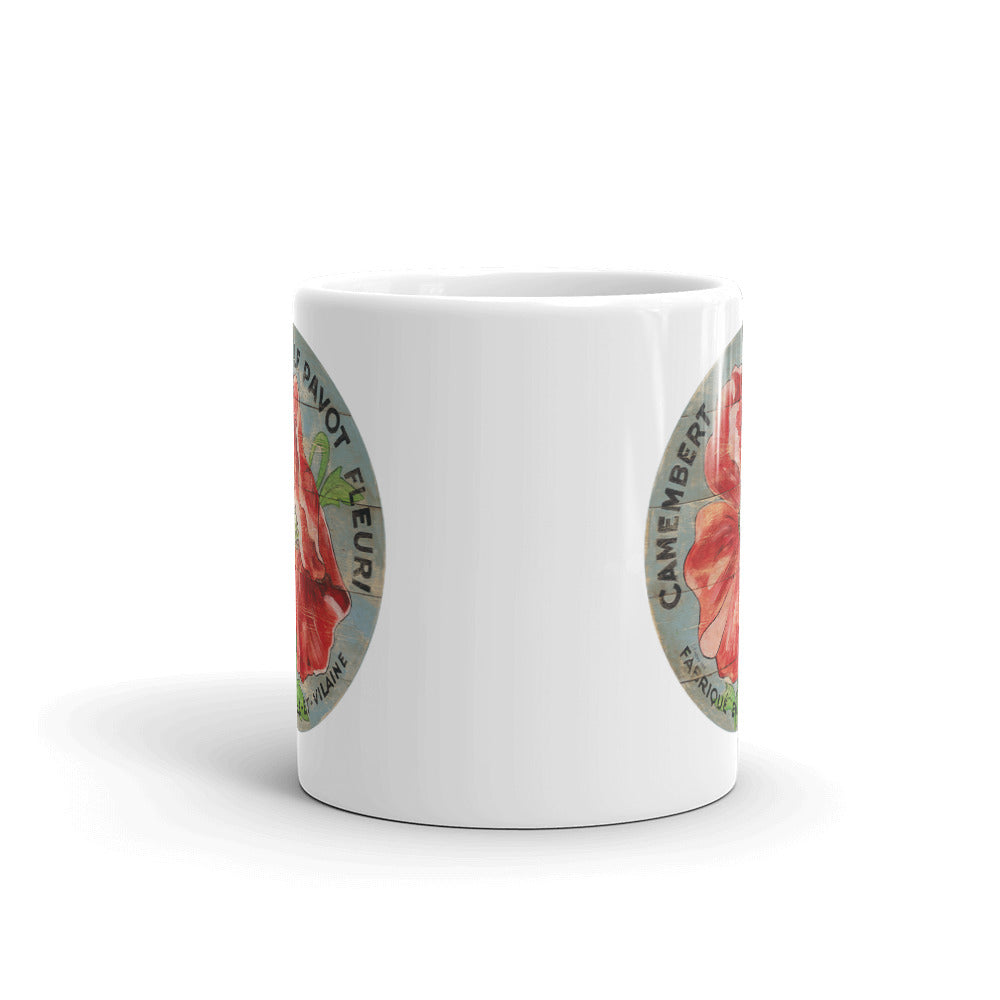 Red Poppy on blue White Glossy Mug