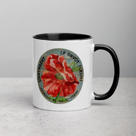 Red Poppy on blue Mug with Color Inside