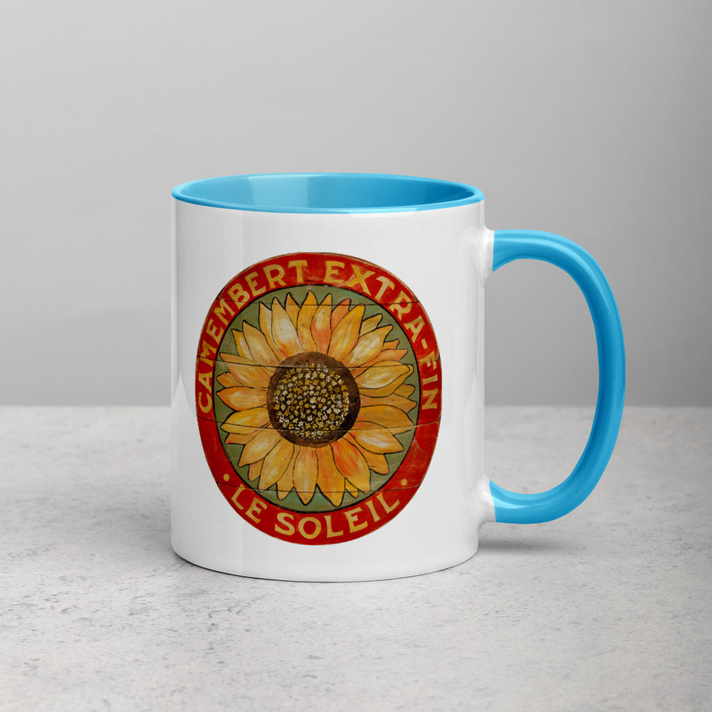 Yellow Sunflower on Sage Mug with Color Inside