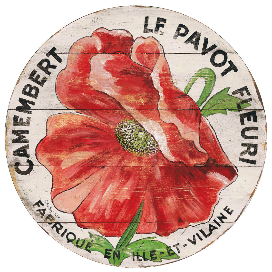 Red Poppy on Cream 15" or 23" Wall Art or Lazy Susan