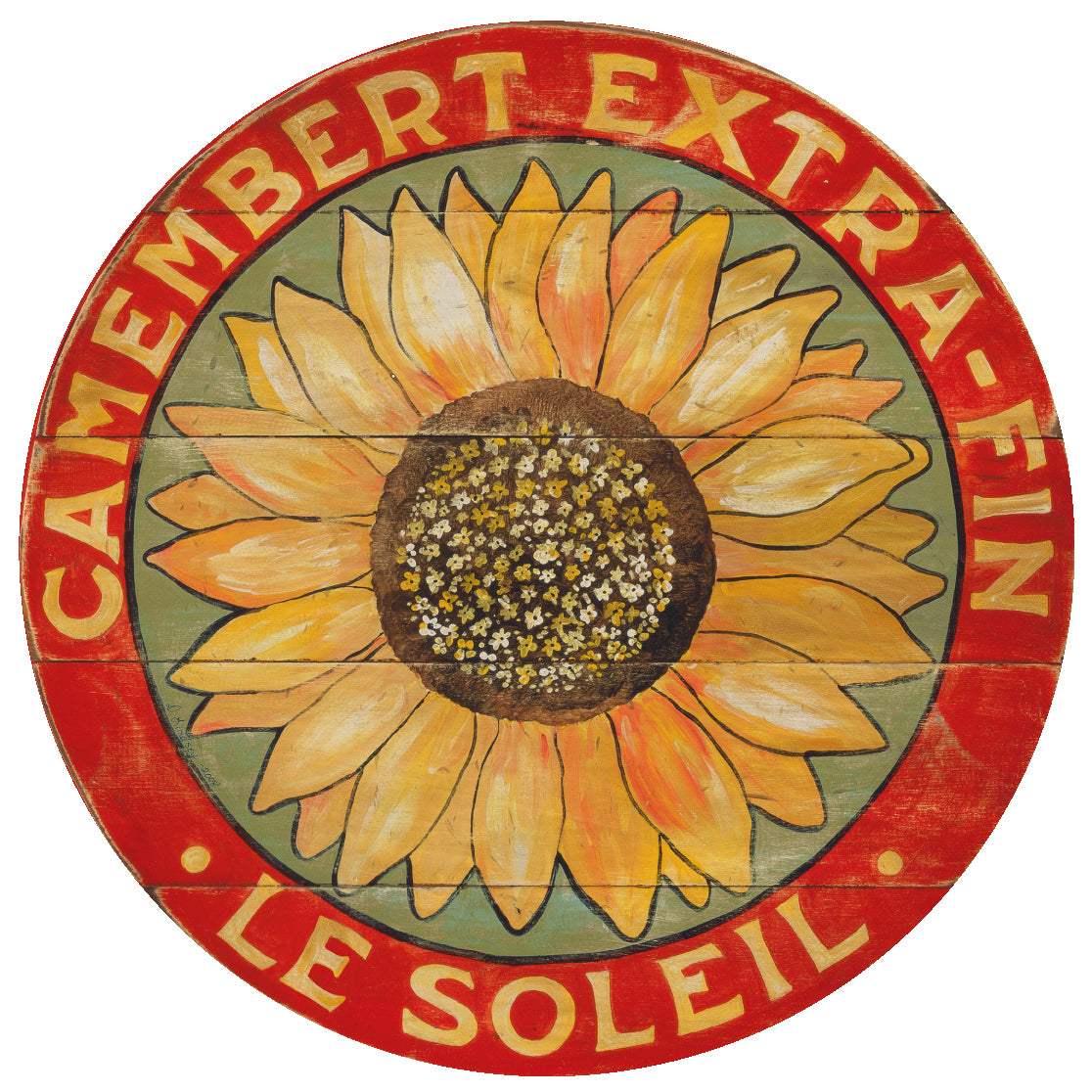 Camembert Yellow Sunflower Art with sage background by Darrellene Designs