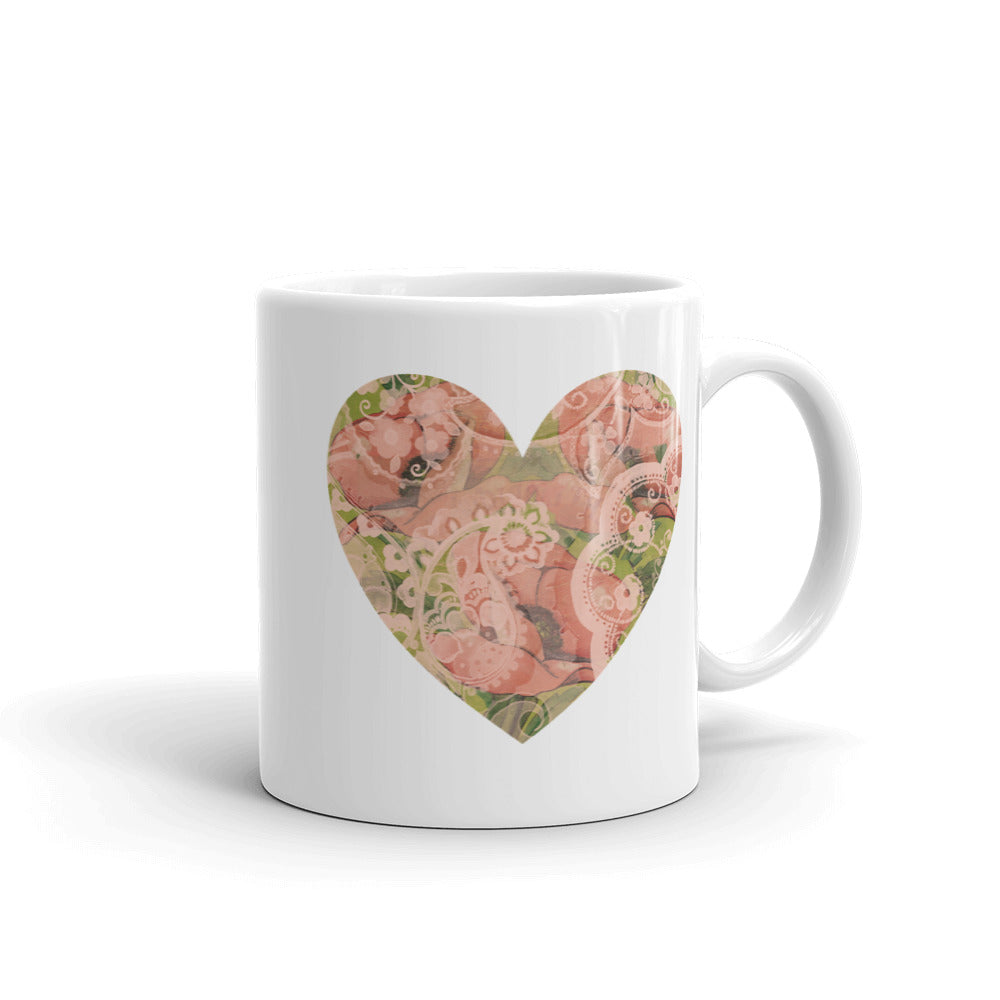 Heart Mug with our Pink and Green Poppy Art