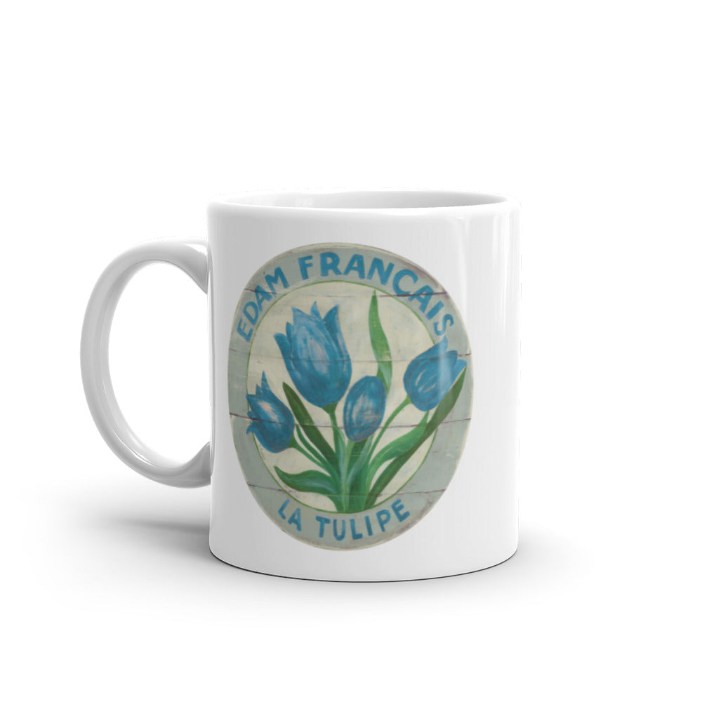 Blue Tulip White Glossy Mug