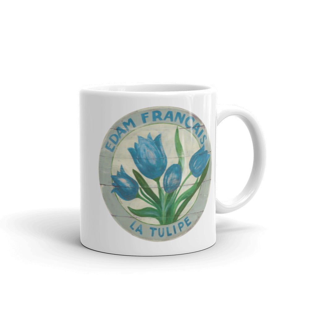 Blue Tulip White Glossy Mug