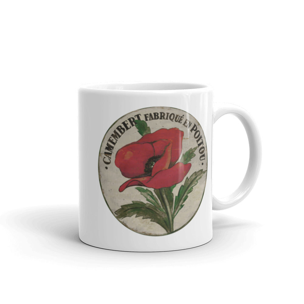 Red Poppy Stem White Glossy Mug
