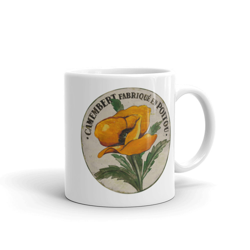 Orange Poppy Stem White Glossy Mug